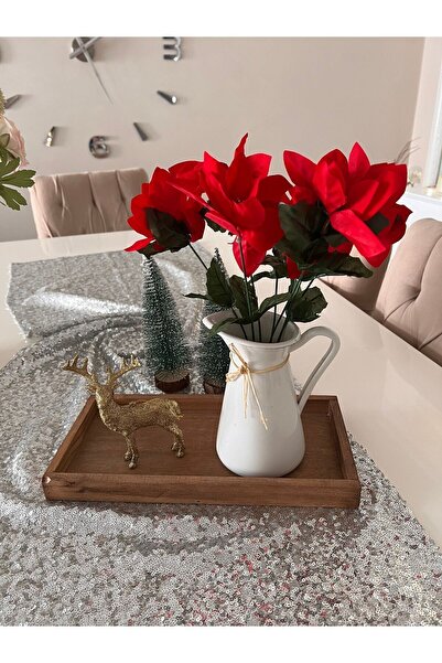 Ayd Home Poinsettia Christmas Flower Without Vase 30 cm Red 7 Heads New Year Christmas Noel