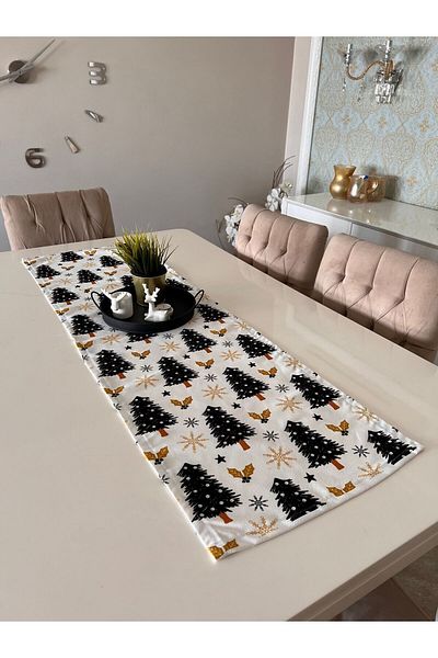 Ayd Home Τραπέζι με μοτίβο μαύρου δέντρου 40-140cm Ορθογώνιο Τραπέζι Runner - Χριστουγεννιάτικο Πρωτοχρονιάτικο Χριστουγεννιάτικο Πρωτοχρονιάτικο