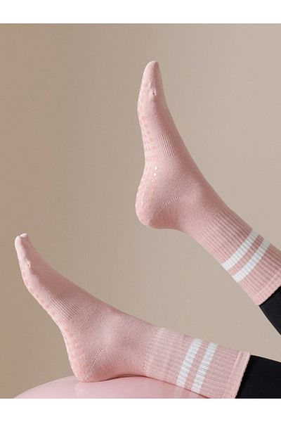 Styli Double Stripe Silicon Pad Base Crew Yoga Socks