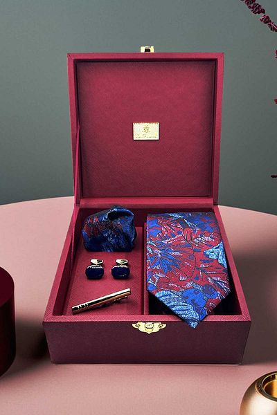 Kravatkolik Burgundy Men's Gift Box - Tie Clip and Cufflinks Kmk47