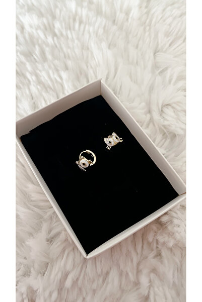 ATELİER GİZEM Xuping kararmaz kedili çelik halka çocuk küpesi