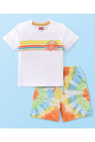 Babyhug Babyhug 100% Cotton Single Jersey Knit Half Sleeve ed T-Shirt& Tie Dye Shorts Set-White& Multicolor
