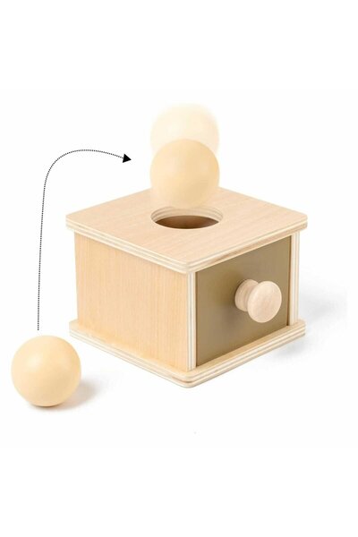 Floopy Cutia permanentei cu bila si sertar, Joc Educativ Montessori din lemn,...