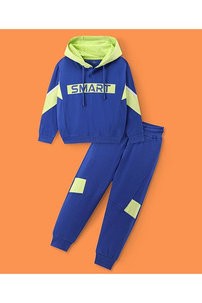 Ollington St. Ollington St. Hooded Sweatshirt and Joggers Set with Text Print - Navy and Green