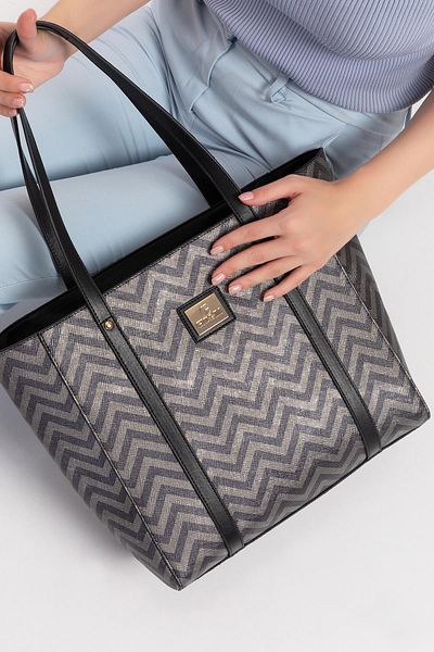 gio&mi Karen Women's Anthracite Zigzag Patterned Hand and Shoulder Bag