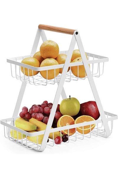 COOYA 2-Tier Countertop Fruit Basket, Rust-proof, Waterproof, for Kitchen Storage