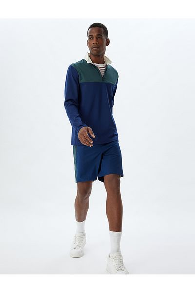 Koton Sports Sweatshirt Stand Collar Half Zipper Back Print Color Contrast Interlock Fabric