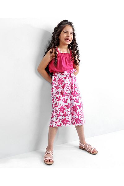 Ollington St. Ollington St. 100% Cotton Singlet Top & Woven Culottes Set With Floral Print - Pink