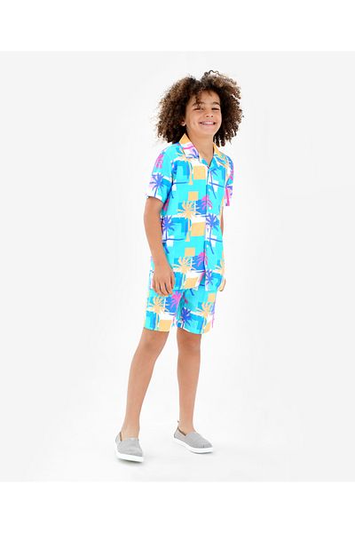 Primo Gino Primo Gino 100% Viscose Half Sleeve Resort Collar Tropical Print Shirt & ShortsCo-ord Set-Multicolor