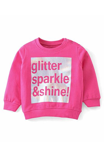 Babyhug Babyhug Cotton Knit Full Sleeves T-Shirt & Lounge Pant Set Text Printed - Pink