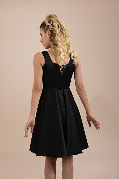 berissima bride Daphne Kare Yaka Saten Mini Elbise