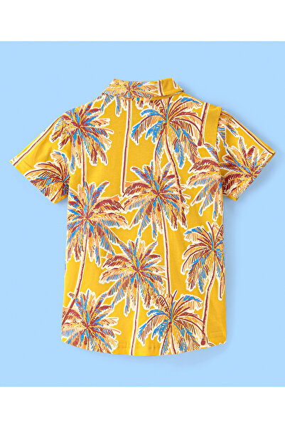 Ollington St. 100% Cotton Knit Half Sleeves Shirt & Shorts Set With Tropical Print -Yellow & Red