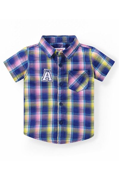 Babyhug Babyhug Cotton Woven Half Sleeves Checkered Shirt And Shorts Set - Blue & Beige