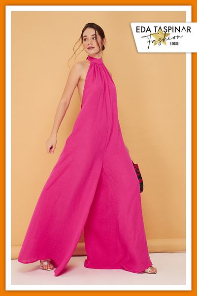 Eda Taşpınar Muslin Back Low-Cut Jumpsuit - Teks-00062