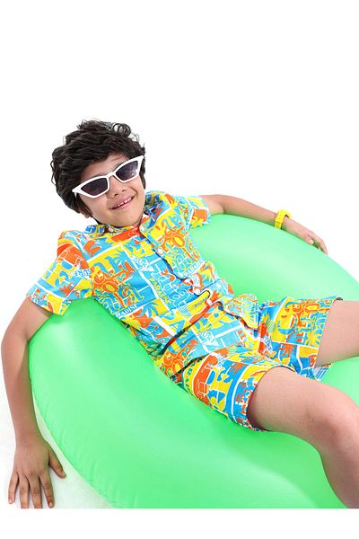 Ollington St. Ollington St. 100% Cotton Knit California Print Short Sleeves Shirt & Shorts/Co/ord Set -Multi Color