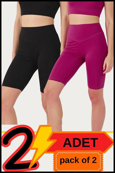 missmaral Pantaloni scurți de strângere cu talie înaltă pentru femei Pantaloni scurți negri și prune Leggings Pachet de 2 pantaloni scurți motociclisti din Lycra 21070