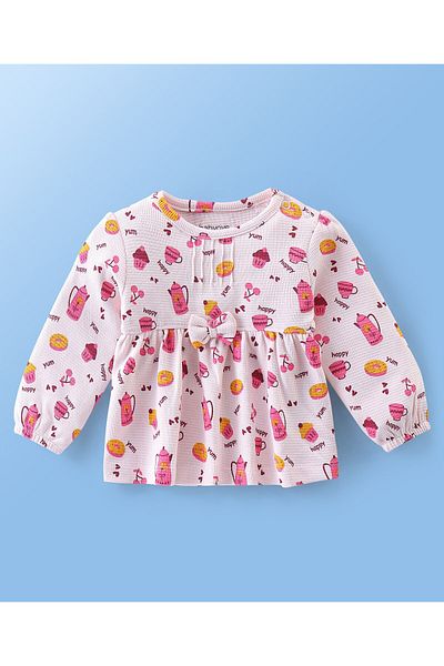 Babyoye Babyoye Eco Conscious 100% Cotton Full Sleeves Top & Legging Set With Cupcake Print - White & Purple