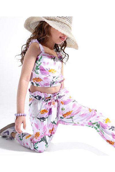 Ollington St. Ollington St. 100% Cotton Sleeveless Top & Joggers/Co/ord Set Floral Print - Multicolor