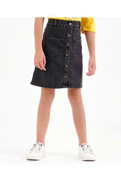 Ollington St. Ollington St. Floral Graphic Floral Print Top with Stretchable Denim Skirt Set- Yellow & Black