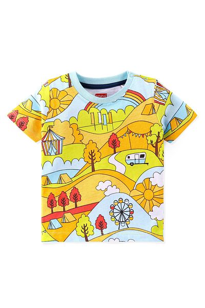 Babyhug Babyhug 100% Cotton Knit Half Sleeves T-Shirt & Shorts With Town Theme Print - Blue & White