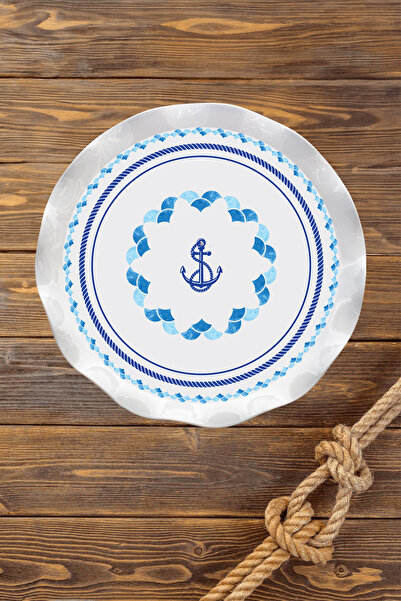 nazen Mimhome Balerin 31cm Marine Çapa Servis Tabak:balıkçı Restoran Outdoor Meyve Sunum Tepsi