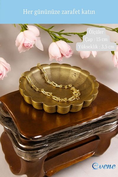 Evene Flower Model Jewelry Organizer - Organizer μακιγιάζ και καλλυντικών, διακοσμητικό πιάτο, χρώμα χρυσό αντίκα