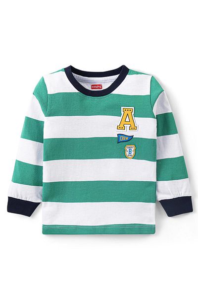 Babyhug Babyhug Single Jersey Knit Full Sleeve Striped T-Shirt and Denim Full Length Jeans -Green & Blue