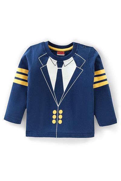 Babyhug Babyhug Cotton Knit Full Sleeves T-Shirt & Lounge Pant Set Coat Print- Navy Blue