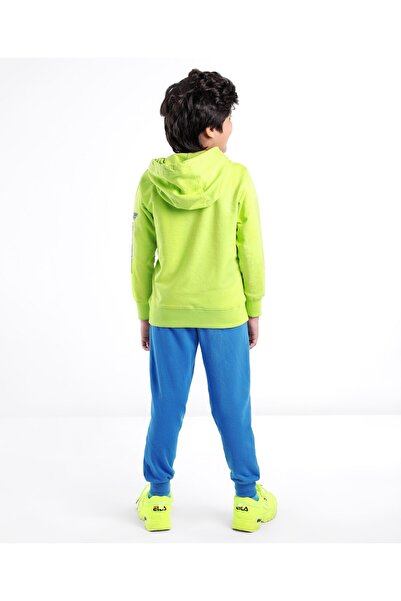 Ollington St. Ollington St. 100% Cotton Full Sleeve Hooded Sweatshirt & Joggers Set Placement -Lime Green & Blue