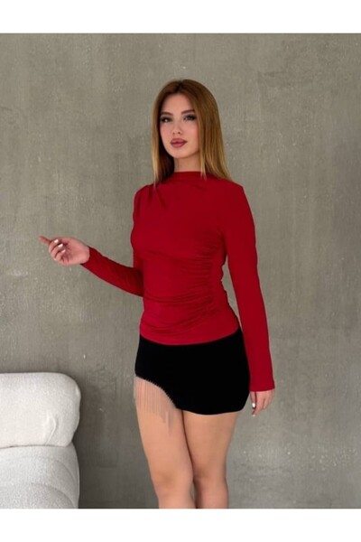 Butik merrline sandy kumaş drapeli büzgülü bluz