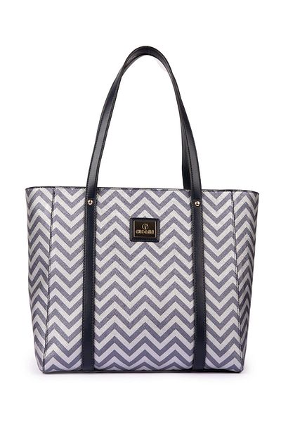gio&mi Navy Blue Zigzag Karen Hand and Shoulder Bag