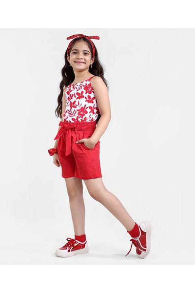 Ollington St. Ollington St. 100% Cotton Sleeveless Top & Shorts With Floral Print - White & Red