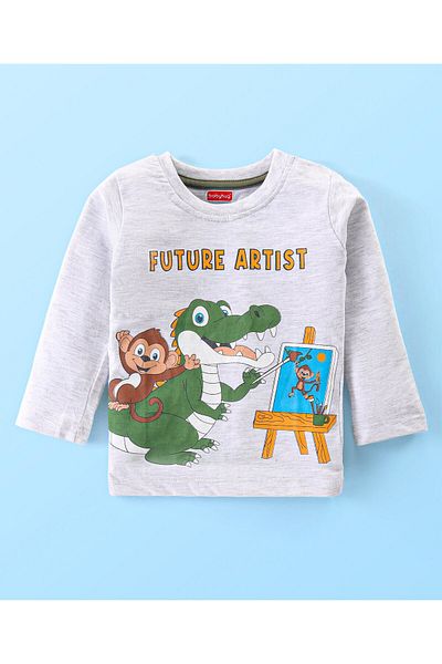 Babyhug Babyhug Single Jersey Knit Full Sleeves T-Shirt & Lounge Pants Set With Animal Print - White & Green