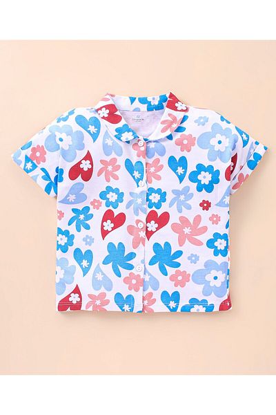 Ollington St. Ollington St. 100% Cotton Knit Half Sleeves Shirt & Skirt Floral Print - Multicolor