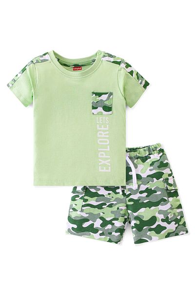 Babyhug Babyhug Cotton Knit Half Sleeves T-Shirt & Shorts Set Camo Print - Green