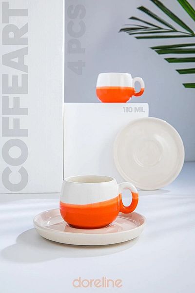 M'art Home Coffee&Art Handmade 2-Person Nescafe-Tea Cup Orange 220 ml