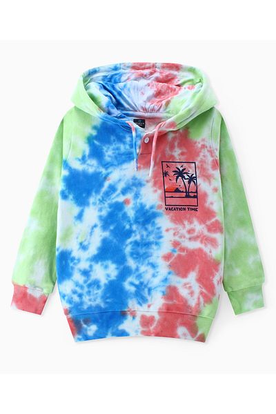 Ollington St. Ollington St.-100% Cotton Knit Full Sleeve Hooded Tie & Dye Sweatshirt Joggers Co/ord Set-Multicolor