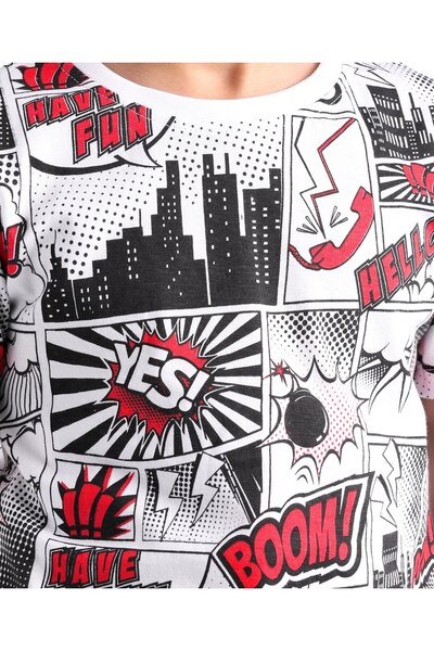 Ollington St. Ollington St. 100% Cotton Half Sleeves T-Shirt With Knit Joggers All Over Printed - White & Black