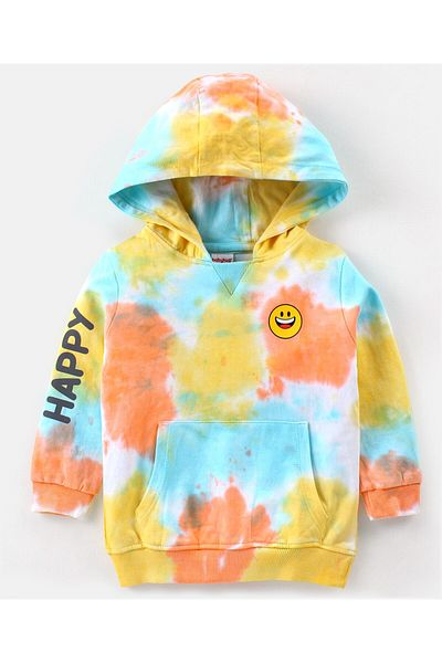 Babyhug 100% Cotton Full Sleeve Hooded T-Shirt & Lounge Pant Set Abstract Print-Blue Yellow & Orange