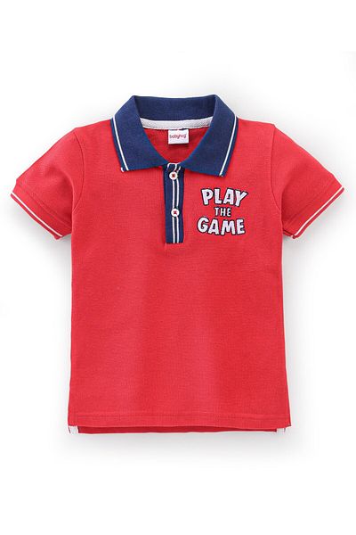 Babyhug Babyhug Cotton Half Sleeves T-Shirt & Denim Shorts Set Text Print- Red & Blue