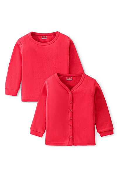 Babyhug Babyhug Front Open & Pullover Full Sleeve Thermal Vests Pack of 2 - Red