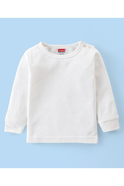 Babyhug Cotton Full Sleeve Solid Color Vest Pullover & Bottom Thermal Wear Combo Pack Of 3-Off White