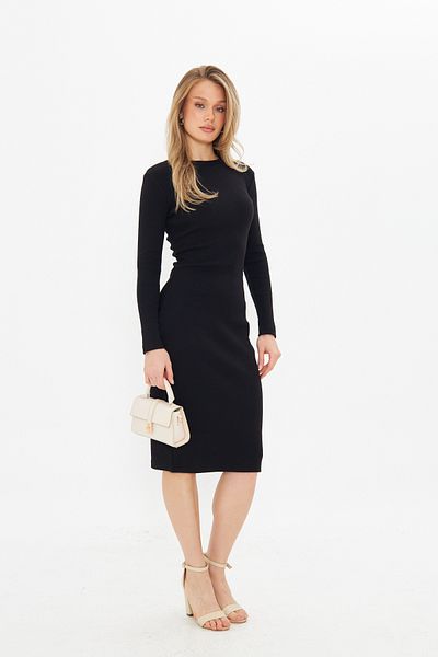 ESPİNA Women's Stand Collar Bodycon Long Sleeve Knitted Camisole Mini Length Dress