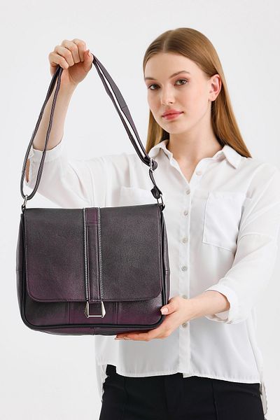 Deribag Piele autentică, curea încrucișată, geantă zilnică, geantă de umăr pentru femei, violet 27*26*8 cm