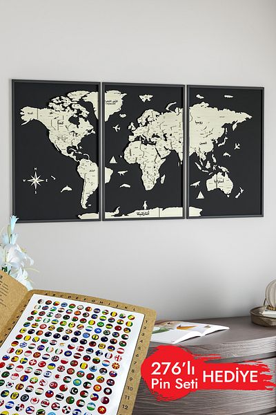 Colorfull Worlds 3D Multi-Layer Framed Arabic World Map Table - Home Office Gift Wall Decoration