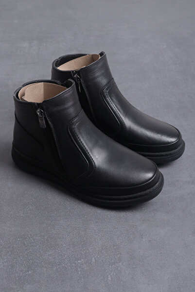 StWenn Γνήσιες δερμάτινες μαύρες μητρικές μπότες - Διπλό φερμουάρ και αντιολισθητική σόλα από καουτσούκ