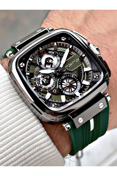 Quantum Men's Watch with Green Silicone Band - Cornered Dial 1014