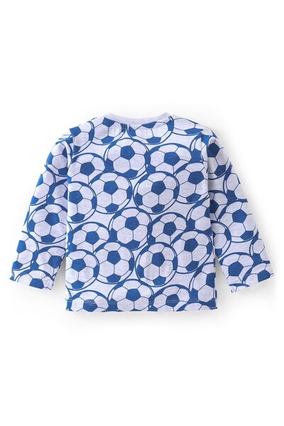 Babyhug Babyhug Cotton Knit Full Sleeves Night Suit With Football Print - Grey/Blue