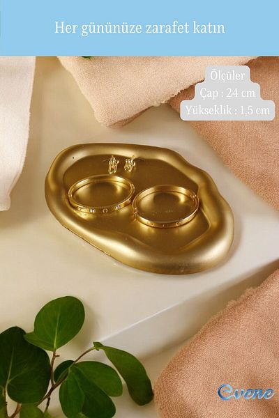 Evene Gold Colored Makeup and Cosmetic Organizer - Decorative Plate Model 18