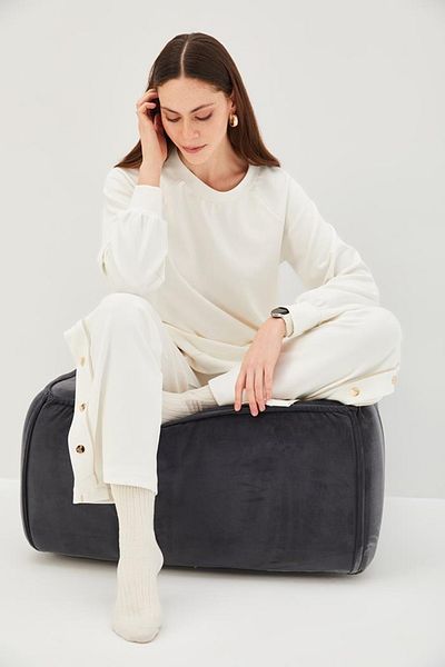 Allyco Crew Neck Comfortable Fit Knitted Sweatshirt with Snap Detail on the Sides